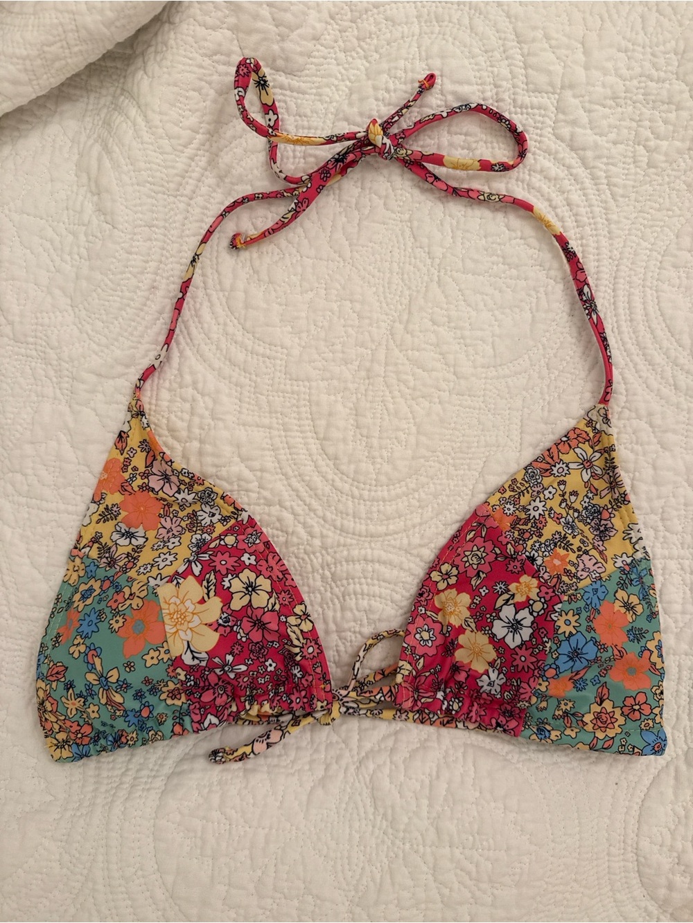 SHEIN Floral Triangle Bikini Top - Pink, Yellow, Teal, Orange